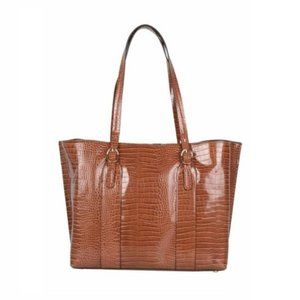 Alfani Zip & Snap Closure Top Handle Faux Leather Work Tote HandBag - Brown Croc